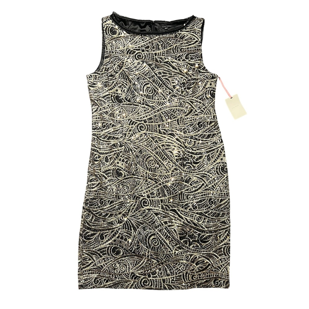 NWT Alex Marie Women's 16 Gatsby Night Gold Black Sequin Metallic Dress 9211M404